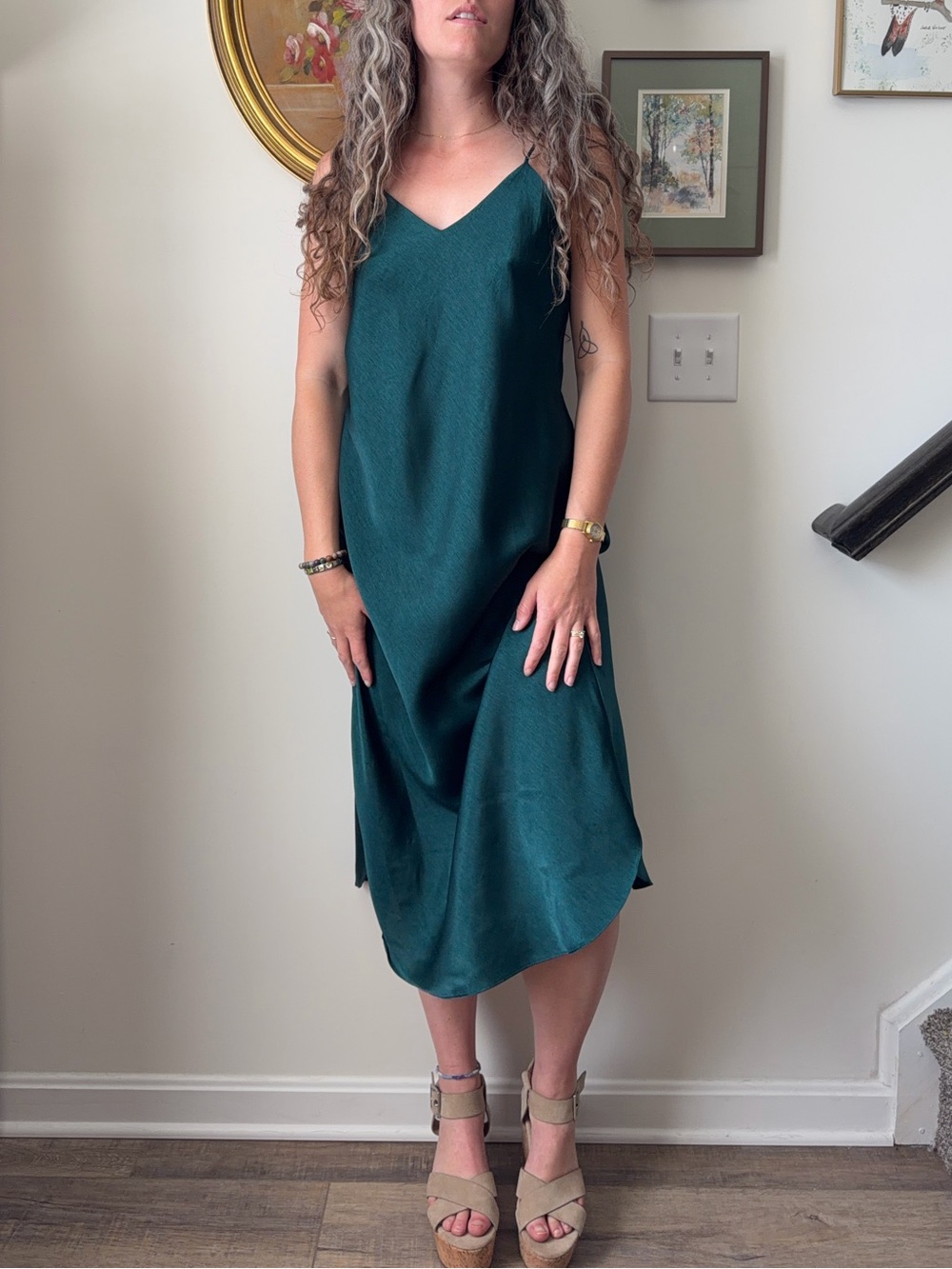 Vintage Emerald Green Satin Slip Dress